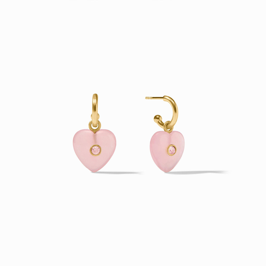 Heart Hoop and Charm Earrings in Pink Quartz by Julie Vos