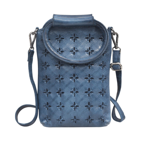 Cooper Leather Crossbody in Denim