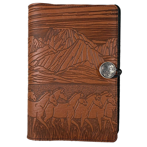 Running Horses Large Leather Journal in Saddle