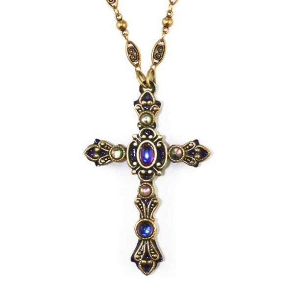 Gold Dark Crystal Cross Necklace