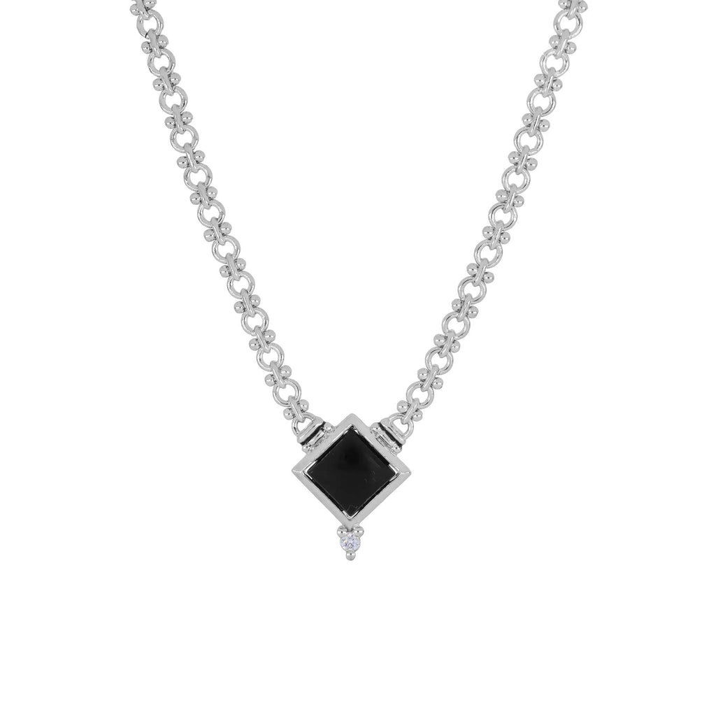 Square Black Onyx 16.6 Inch Rhodium Necklace by John Medeiros