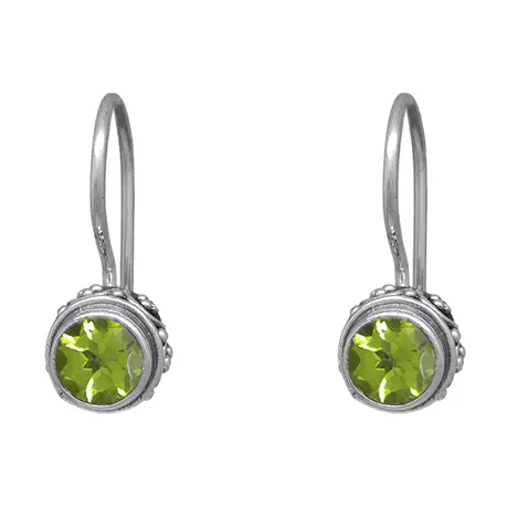Sterling Silver Bali Drop Earrings with Peridot