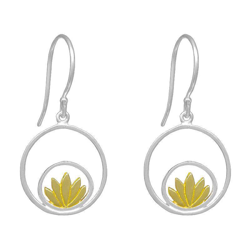 Sterling Silver Double Circle with 22K Gold Lotus Earrings