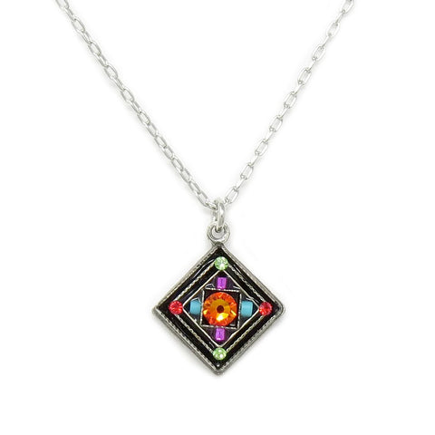 Multi Color Checkerboard Pendant Necklace by Firefly Jewelry