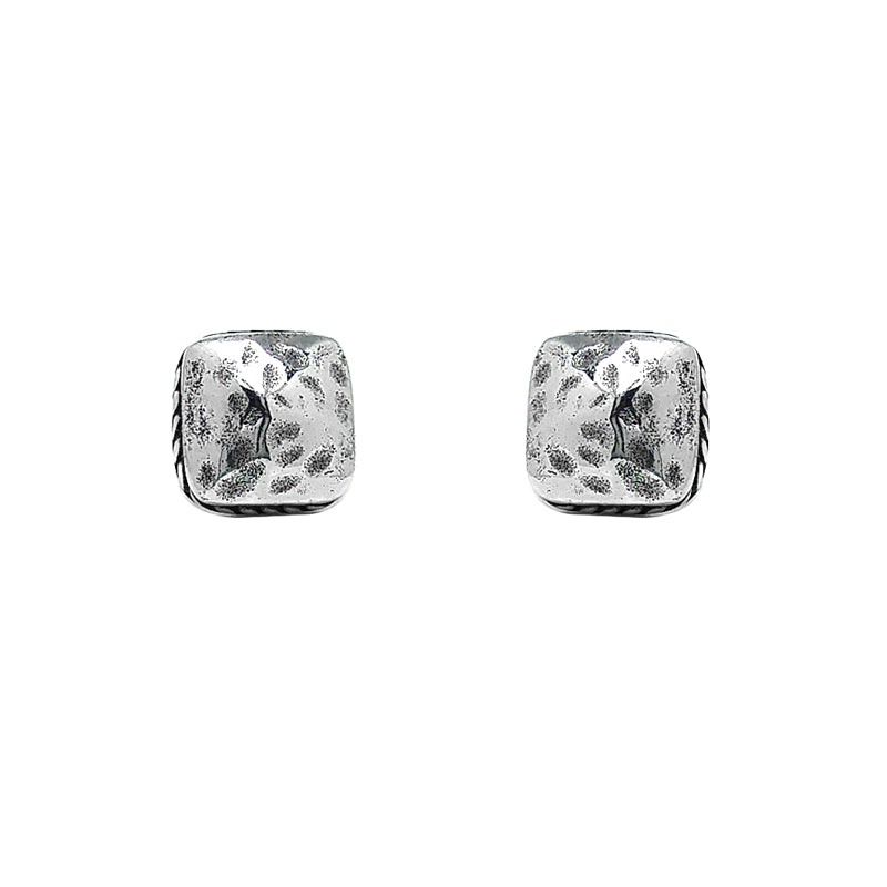 Sterling Silver Hammered Square with Silver Braid Post Earrings