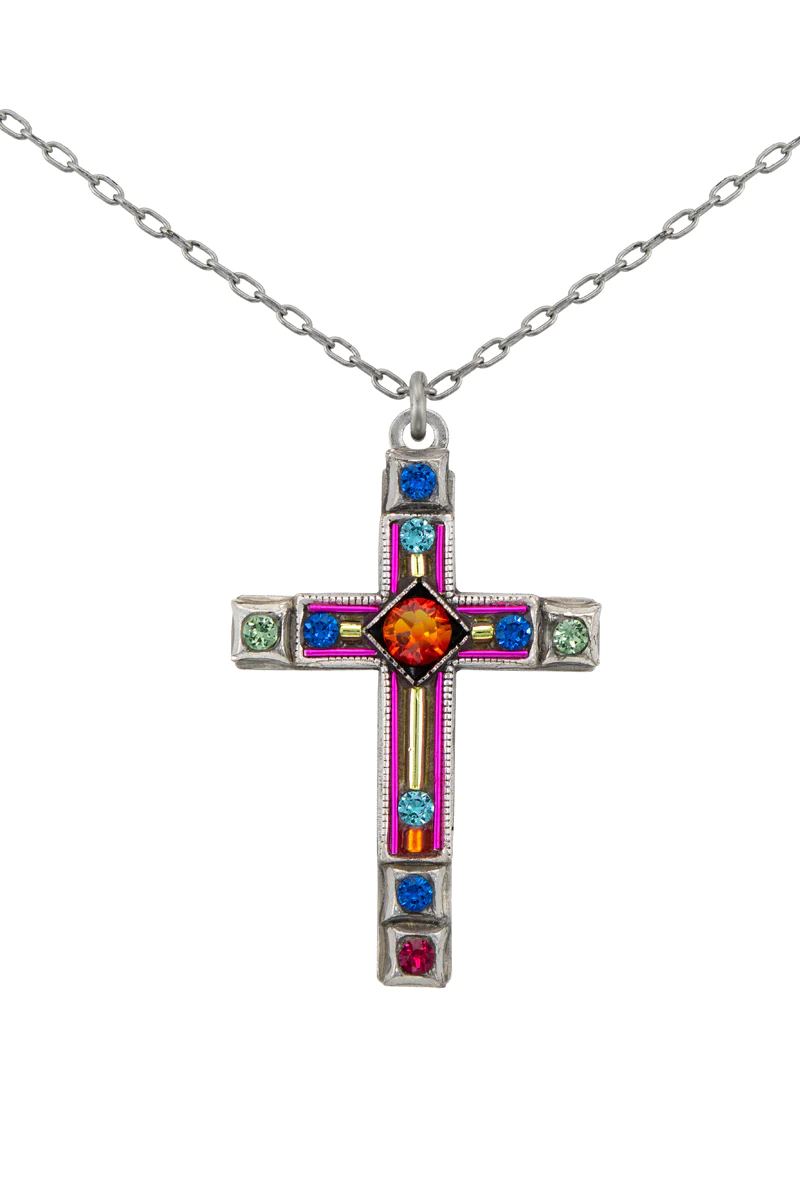 Multi Color Large Cross Pendant Necklace by Firefly Jewelry