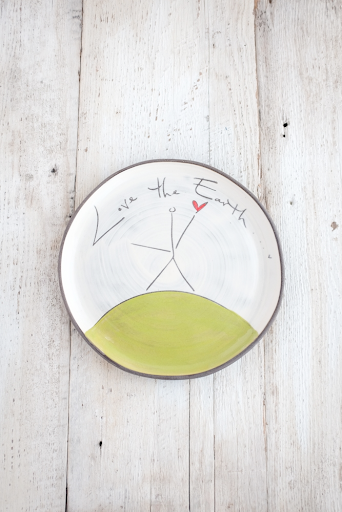 Love the Earth Hand Painted Ceramic Small Round Plate