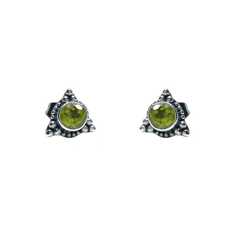 Sterling Silver Triangular Faceted Peridot Post Earrings