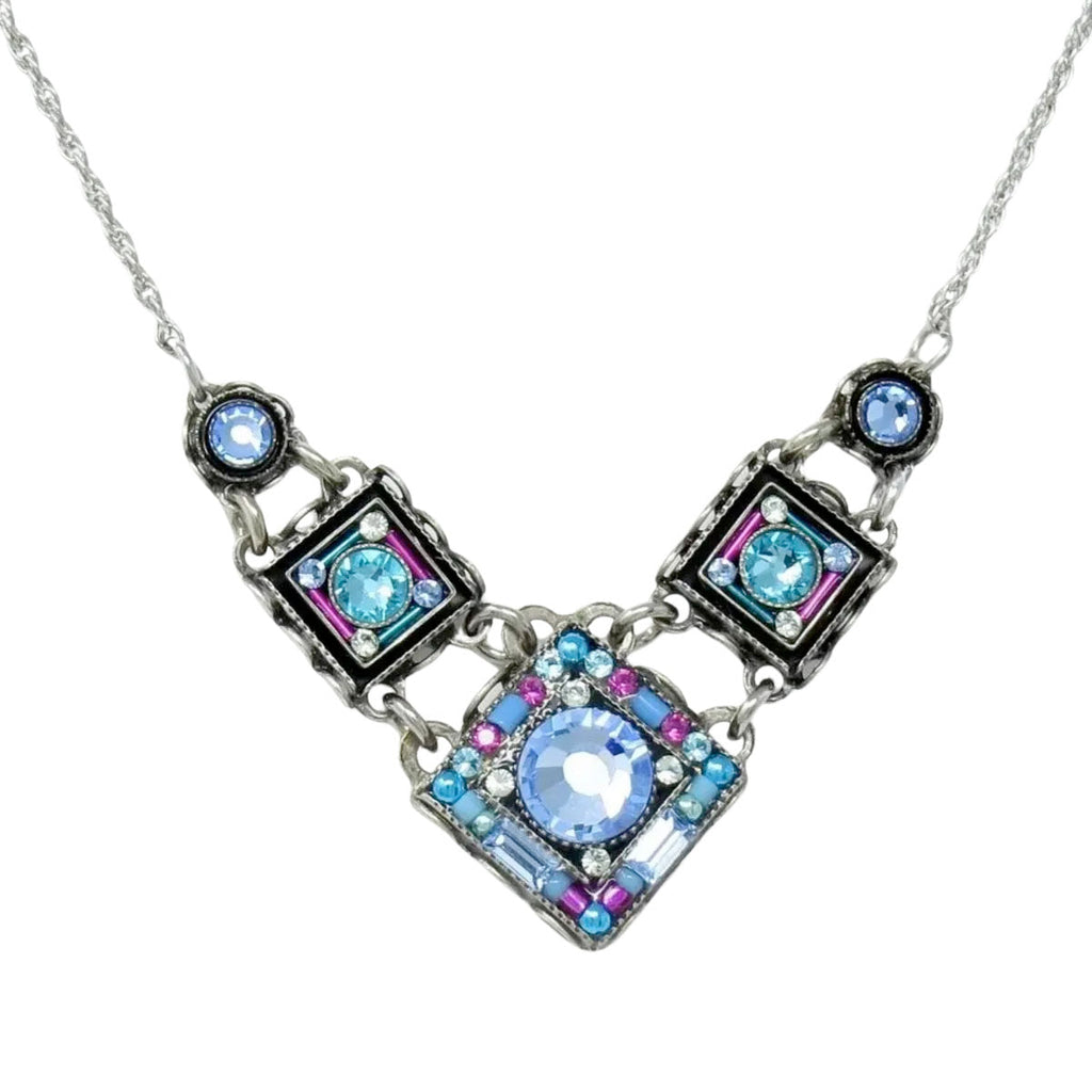 Light Blue Contessa Geometric Small V Necklace by Michael Michaud