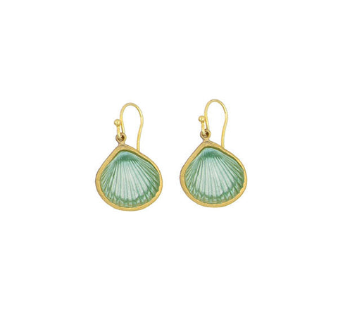 Under the Sea Shell Wire Earrings - Teal by Michael Michaud