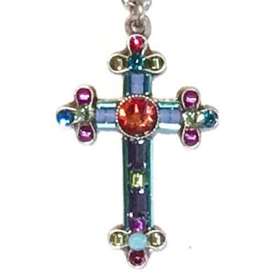 Multi Color Mosaic Inlay Cross Necklace by Firefly Jewelry