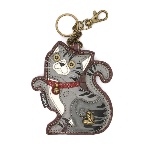 Tabby Cat Coin Purse and Key Chain in Gray