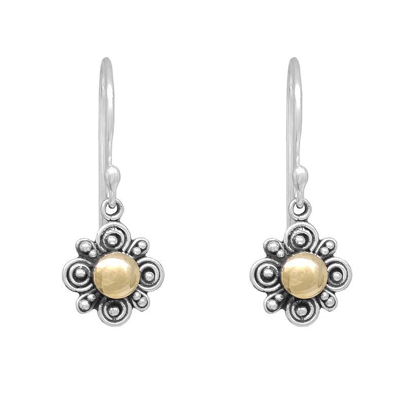 Sterling Silver Flower with 22k Gold Dangle Earrings