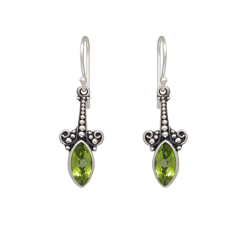 Sterling Silver Trumpet Flower Dangle with Marquise Peridot Earrings