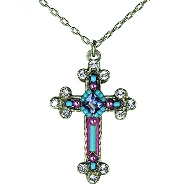 Tanzanite Large Fancy Cross Pendant Necklace by Firefly Jewelry