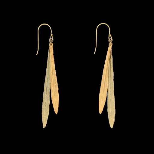 Leaf and Bud Long Wire Earrings by Michael Michaud