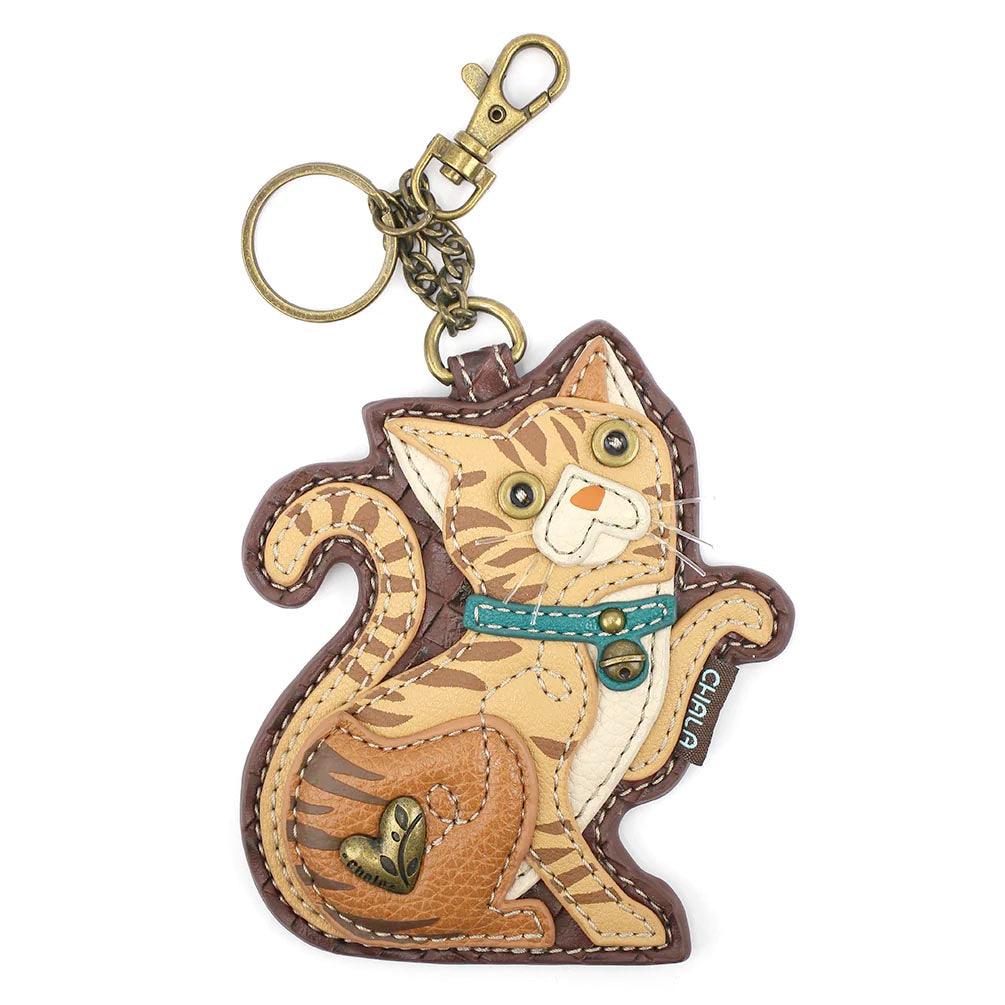 Tabby Cat Coin Purse and Key Chain in Orange