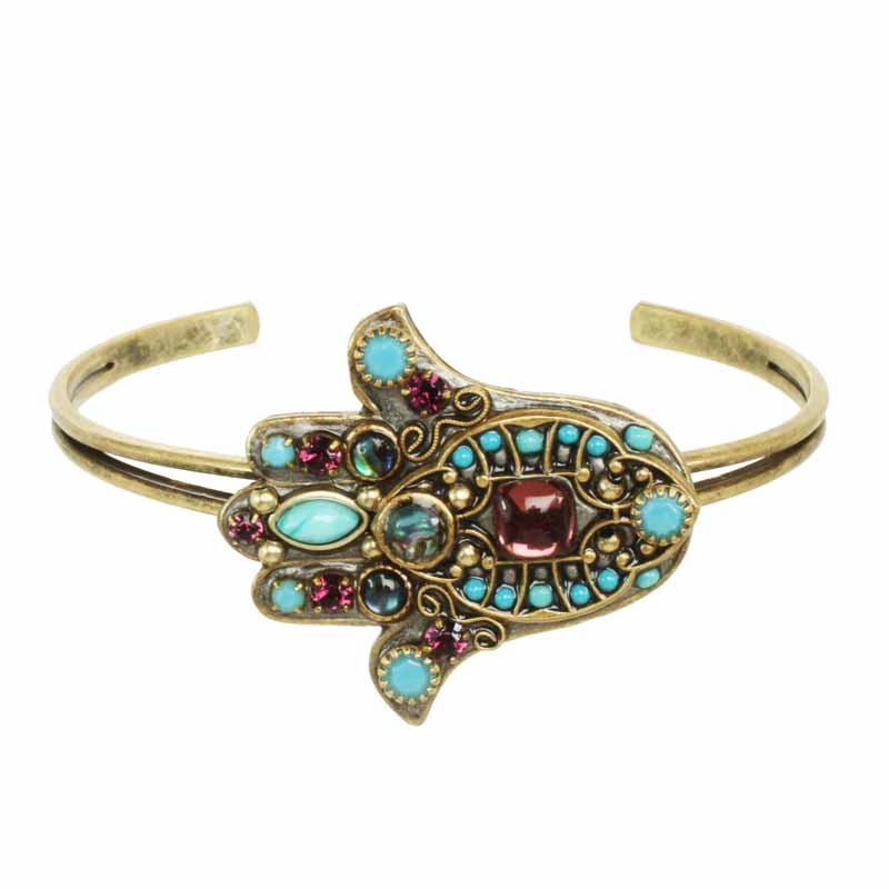 Turquoise and Purple Hamsa Cuff Bracelet by Michal Golan