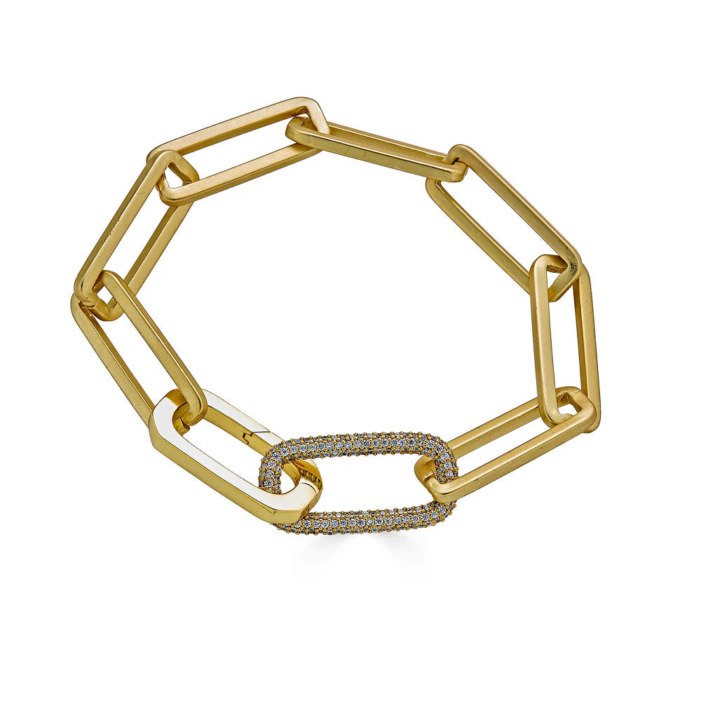 Matte Gold Chunky Rectangle Paperclip Bracelet by Loni Paul