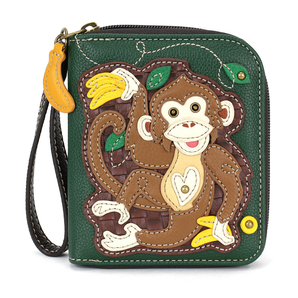 Monkey with Bananas Zip-Around Wallet in Dark Green by Chala