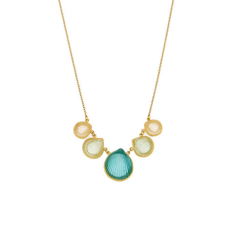 Teal, Pastel Green, and Clear Shell 16 Inch Adjustable Necklace by Michael Michaud