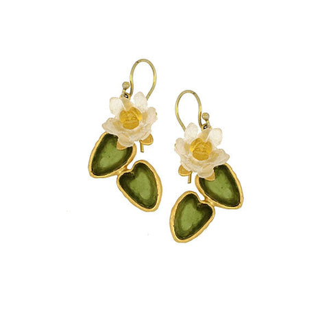 Water Lily Drop Statement Wire Earrings by Michael Michaud
