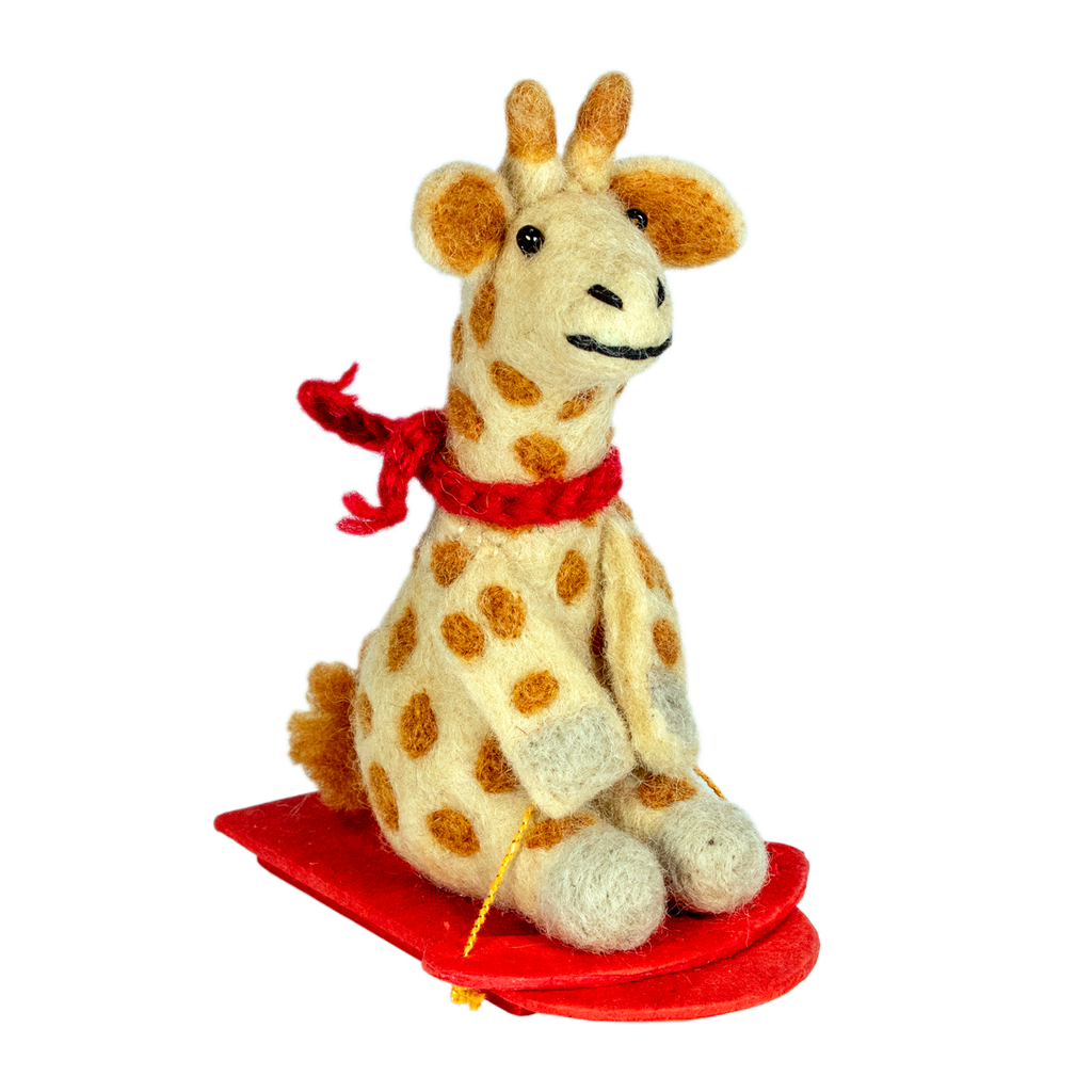 Sledding Giraffe Wool Ornament