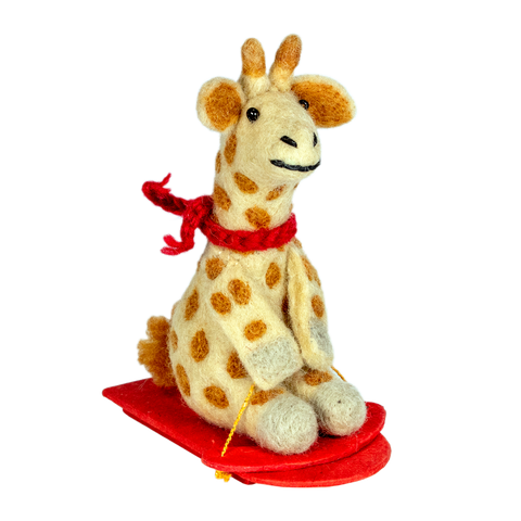 Sledding Giraffe Wool Ornament