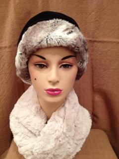 Birch with Chocolate Velvet Luxury Faux Fur Ana Cloche Style Hat