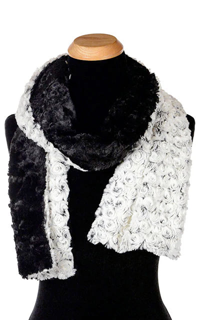 Rosebud in Black with Cuddly Black Luxury Faux Fur Scarf