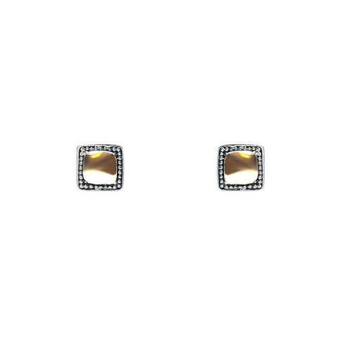 Sterling Silver Small Square with 22k Gold Pillow Stud Earrings