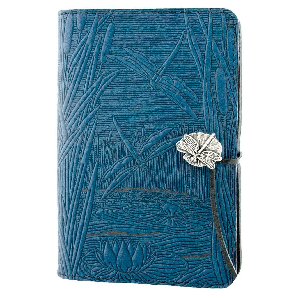 Large Leather Journal - Dragonfly Pond in Blue