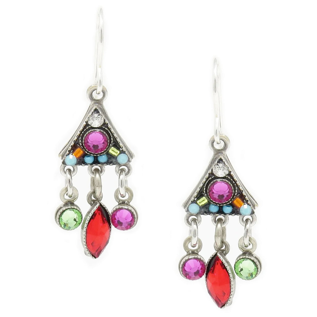 Multi Color Checkerboard Triangle with Drop Earrings by Firefly Jewelry
