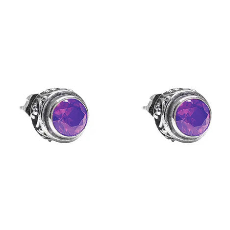 Sterling Silver Bali Stud Earrings with Amethyst
