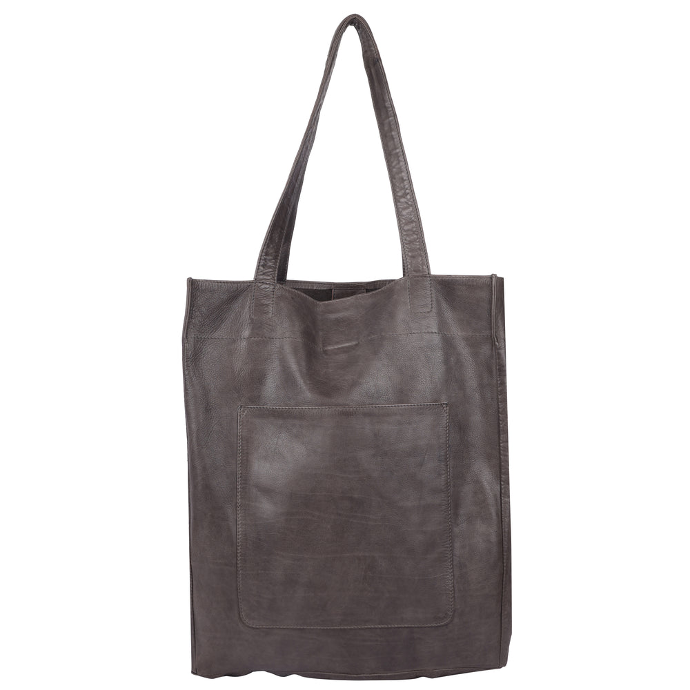 Margie Leather Tote and Shoulder Bag in Dark Gray