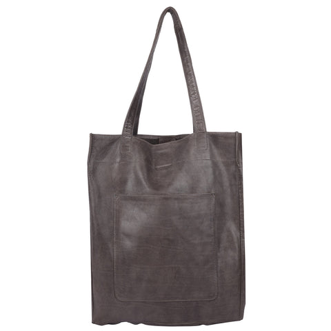 Margie Leather Tote and Shoulder Bag in Dark Gray