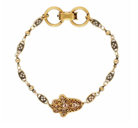 Pink Gold Crystal Small Side Hamsa Bracelet