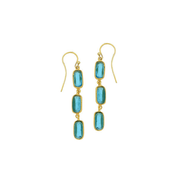 Geo Bubble 3-Drop Wire Earrings - Turquoise by Michael Michaud