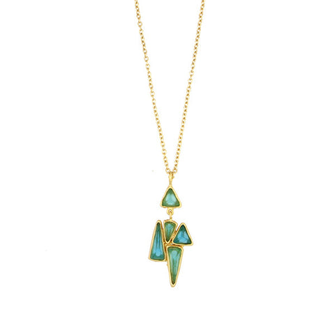 Teal and Turquoise Trinity 16 Inch Adjustable Cluster Pendant Necklace by Michael Michaud