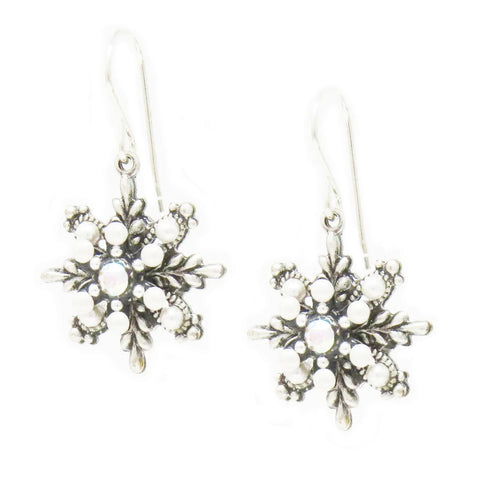 White Pearl Snowflake Earrings by Firefly Jewelry