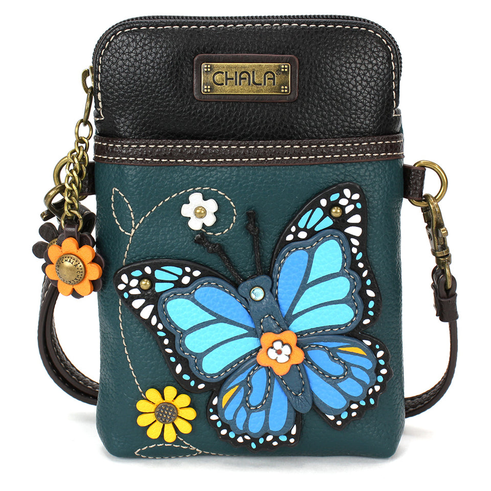 Blue Butterfly CellPhone Crossbody in Turquoise by Chala