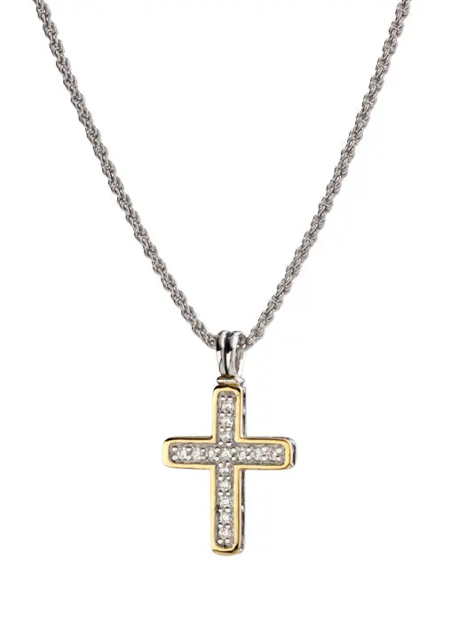 Celebration Collection - Pav&eacute; Two-Tone Cross Necklace by John Medeiros