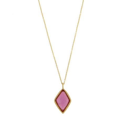 Bubble Diamond 16 Inch Adjustable Large Pendant Necklace - Pink by Michael Michaud