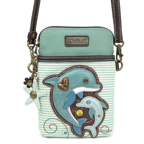 Dolphin Cellphone Crossbody in Teal Stripe