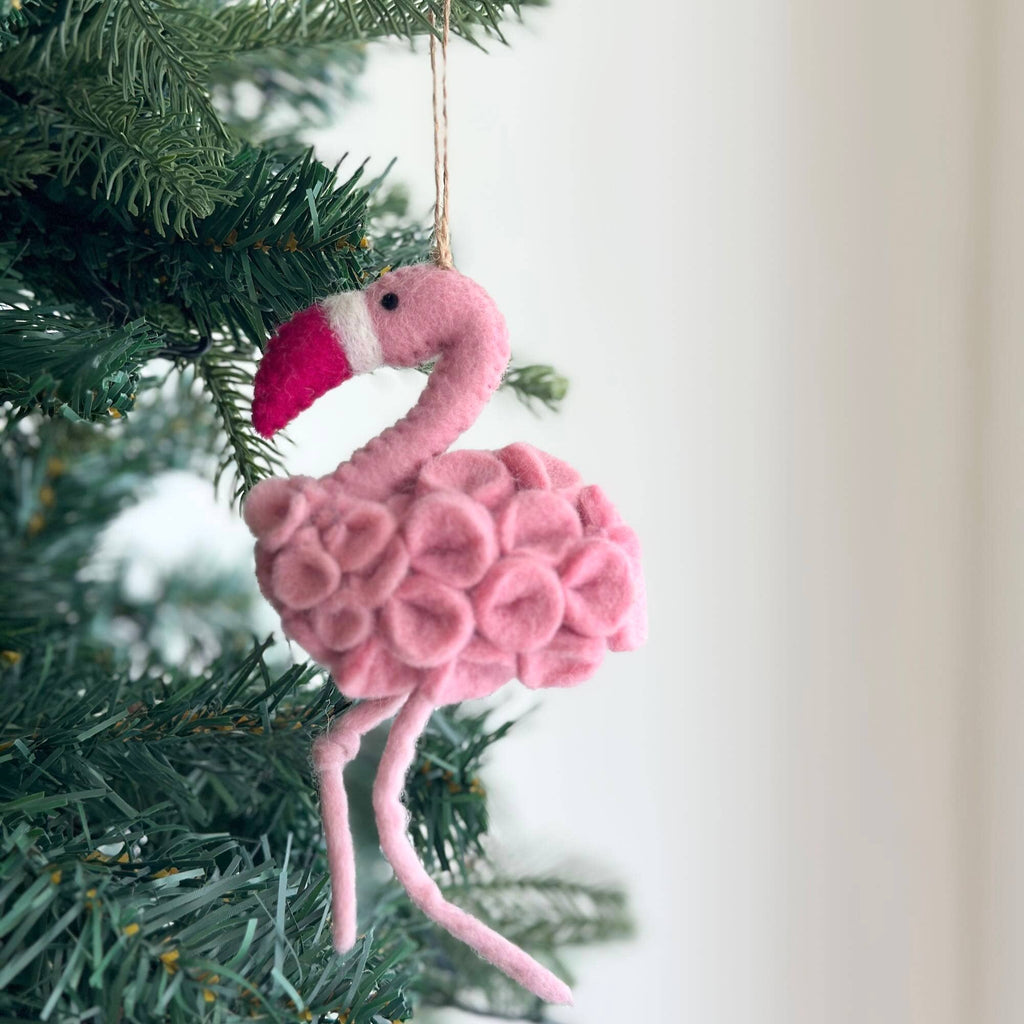 Flamingo with Flower Design Wool Ornament