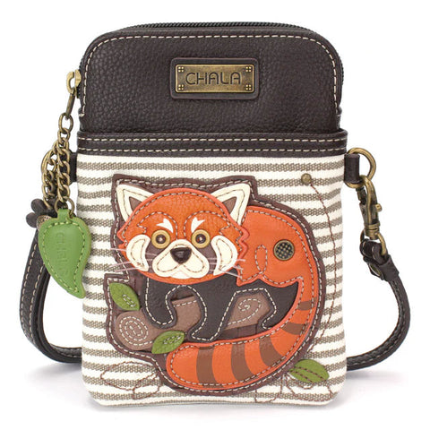 Red Panda CellPhone Crossbody in Gray Stripe