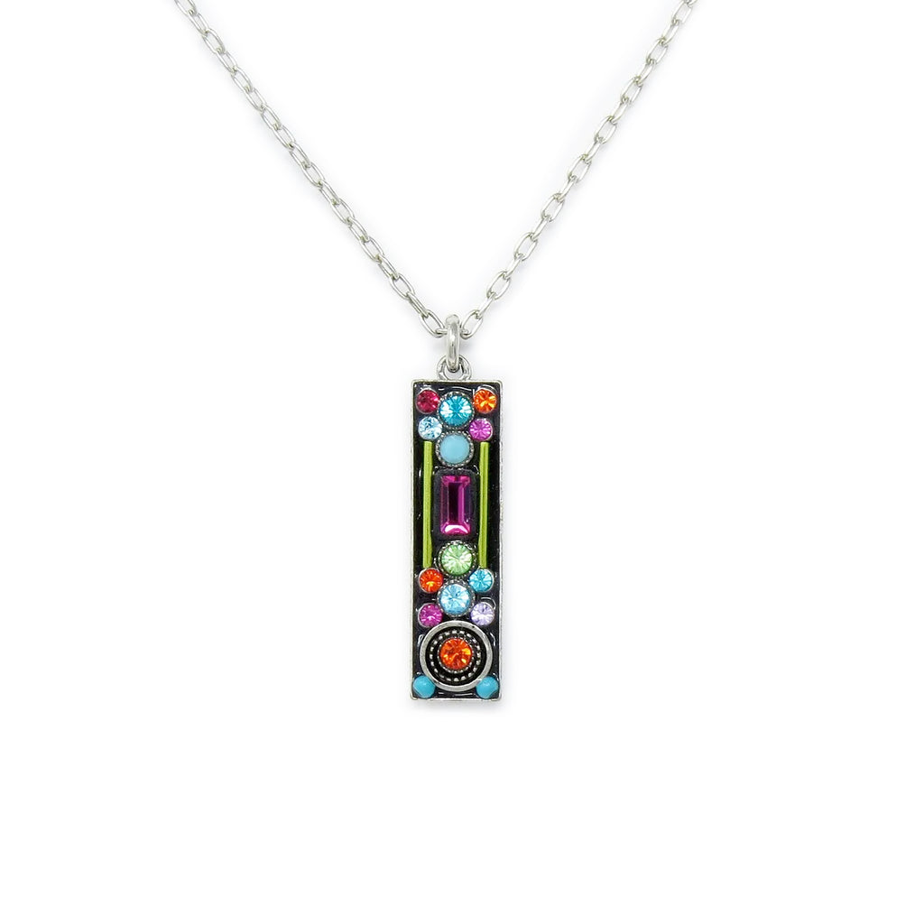 Multi Color Architectural Long Rectangle Pendant Necklace by Firefly Jewelry