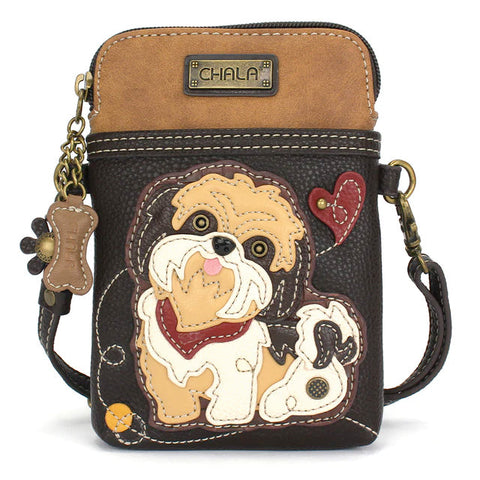 Shih Tzu Cellphone Crossbody in Brown and Dark Brown