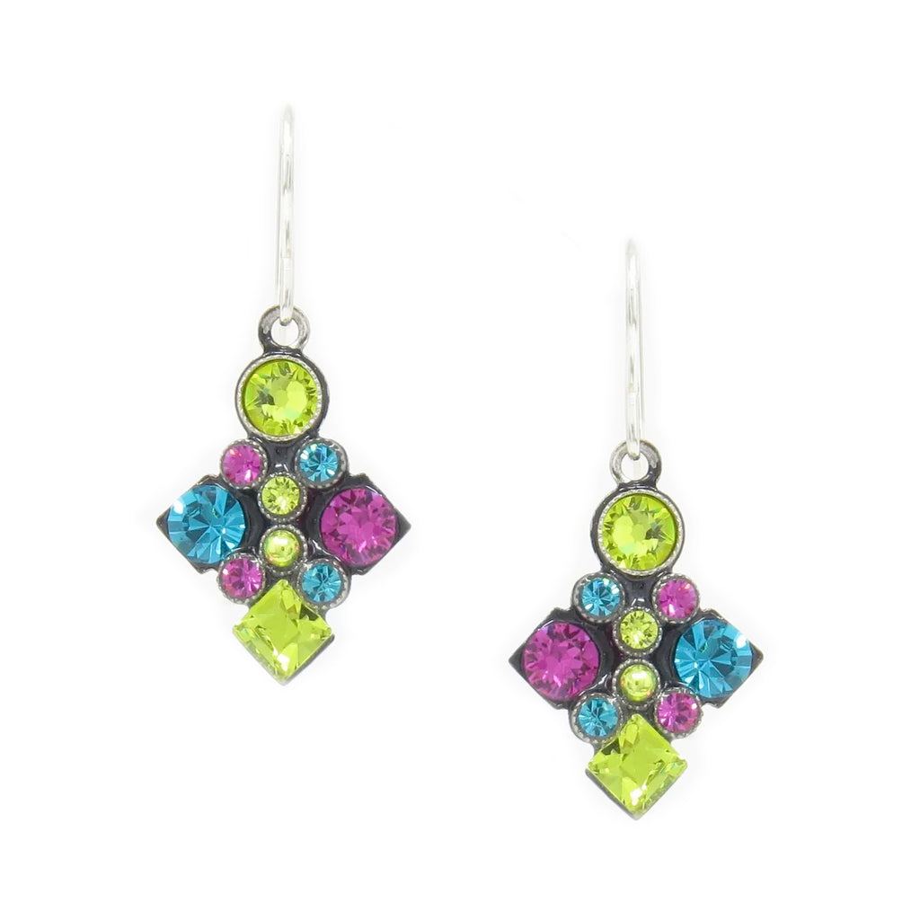 Citrus Green Architectural Long Diamond Earrings by Firefly Jewelry