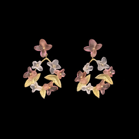 Pink Hydrangea Hoop Post Earrings by Michael Michaud